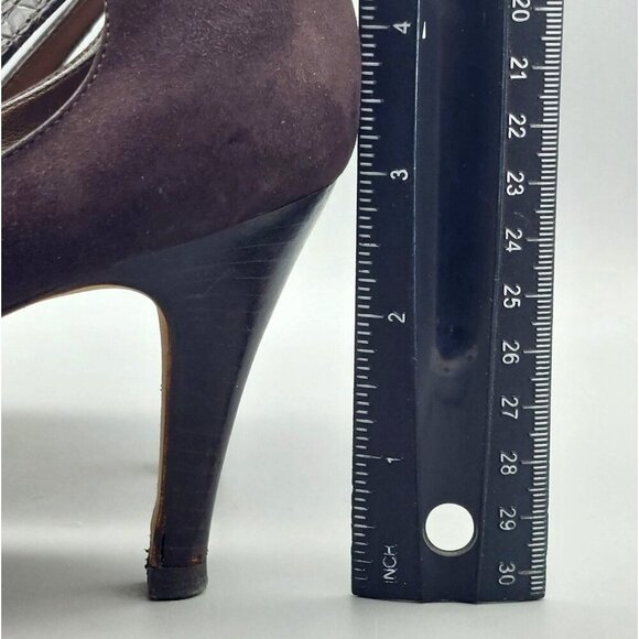 Ann Taylor Brown Suede Pumps Heels Shoes Leather Croc Straps Size 9M Career - Picture 8 of 14